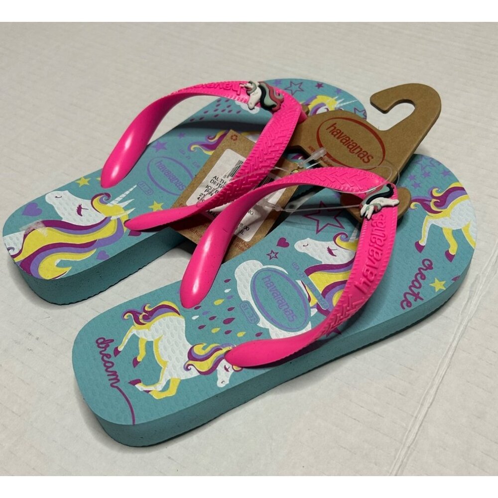 Havaianas Unisex Child Slim Unicorn Flip Flop Rubber Girls 2 Sandal Pink Blue - Picture 2 of 10
